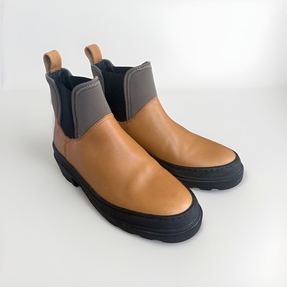 COS US 7 Chunky Sole Leather Ankle Chelsea Boots Brown Colorblock 07774610